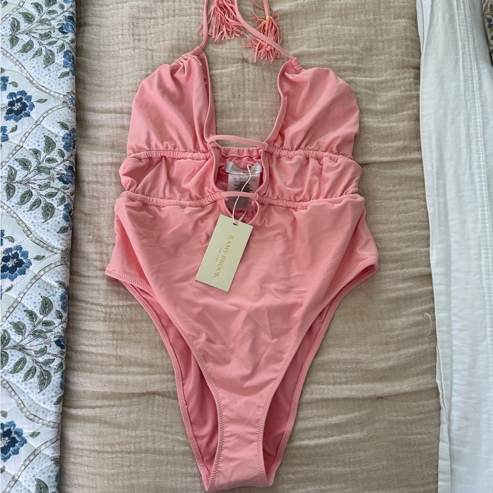 Ramy Brook Pink One Piece Swimsuit with Plunging V-Neck